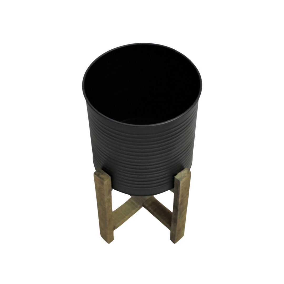 Set jardiniere metal ondulat picioare lemn — imaginea 3