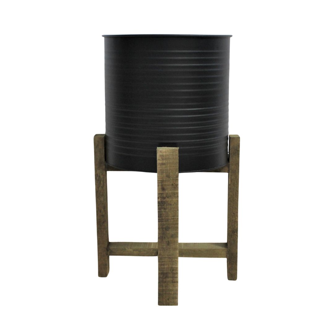 Set jardiniere metal ondulat picioare lemn — imaginea 4
