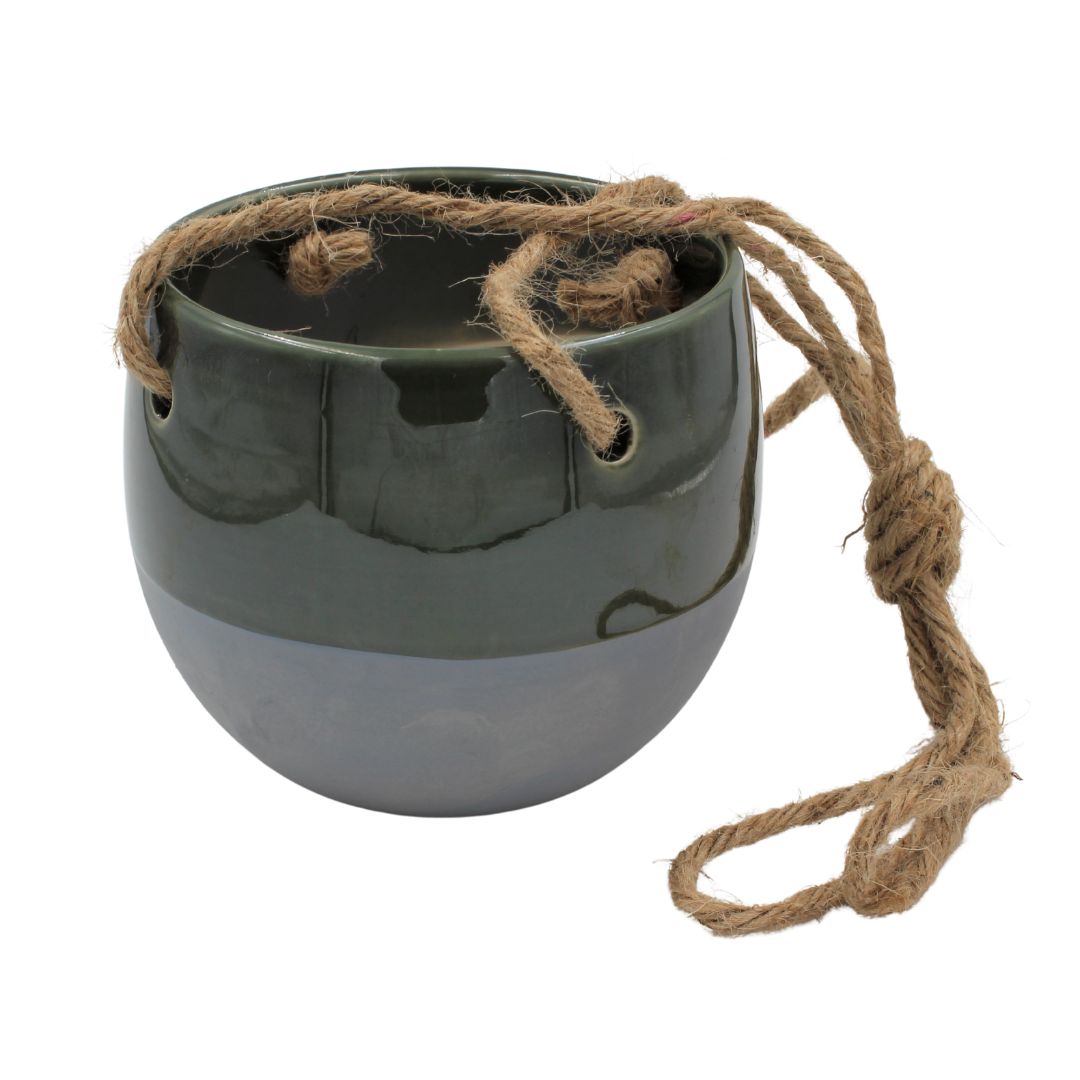 Ghiveci suspendat ceramica verde-gri 11 cm — imaginea 2