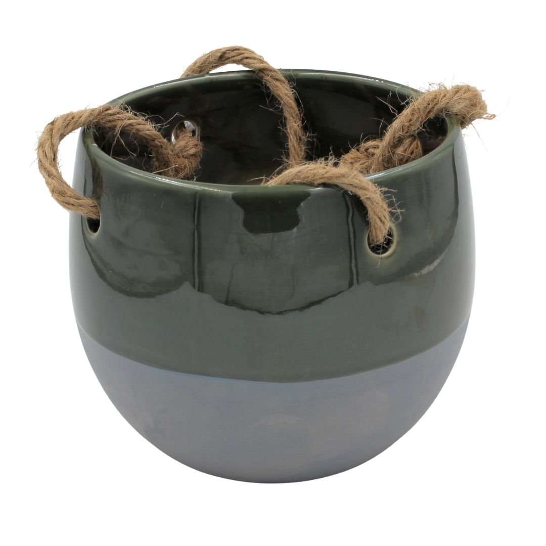 Ghiveci suspendat ceramica verde-gri 11 cm — imaginea 3