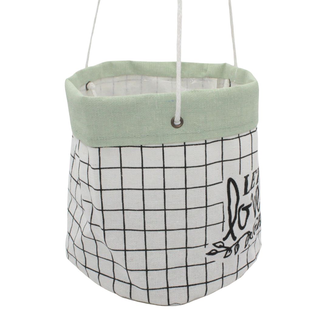 Ghiveci suspendat textil alb-verzuliu 17 cm — imaginea 3