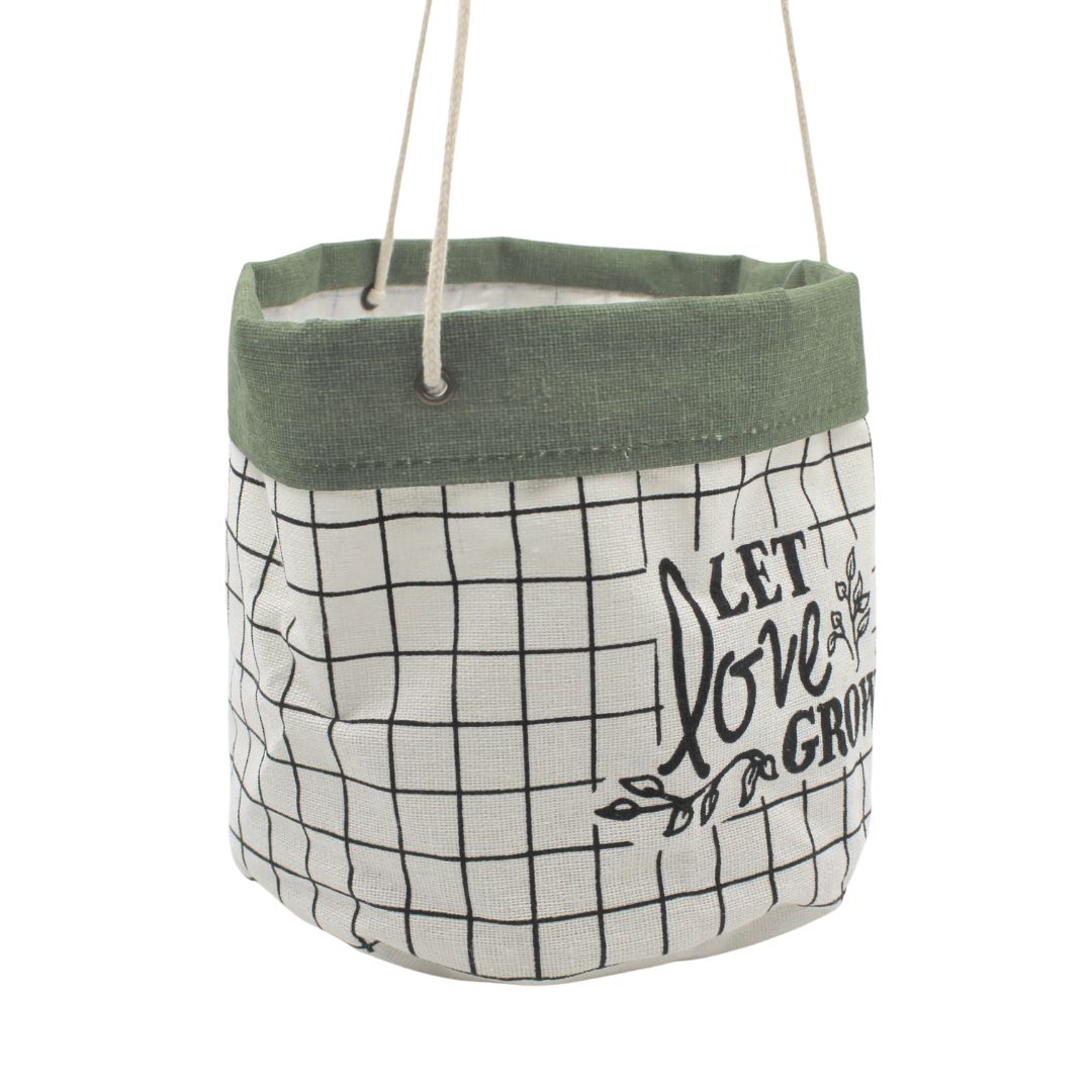Ghiveci suspendat textil alb-verde 17 cm — imaginea 2