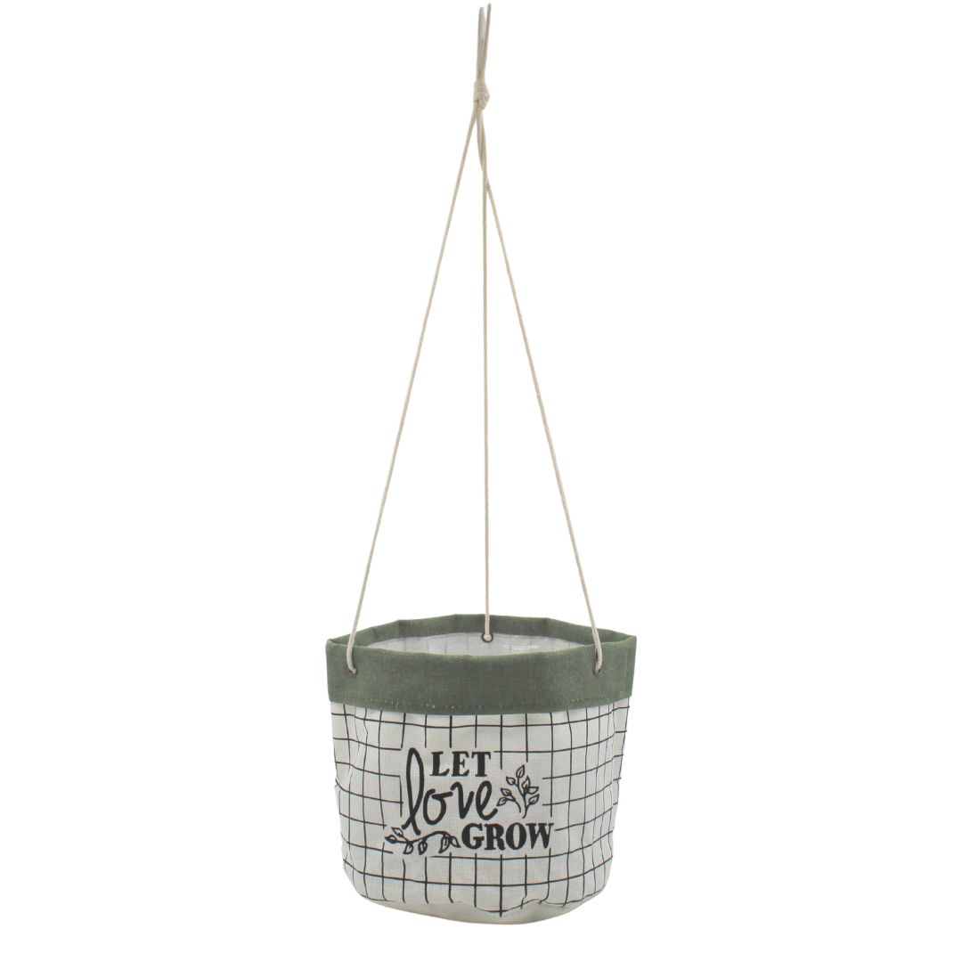 Ghiveci suspendat textil alb-verde 17 cm — imaginea 3