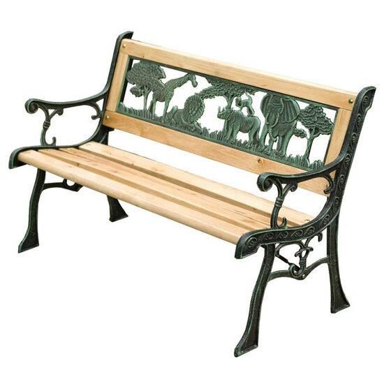 Banca de gradina, pentru copii, lemn, structura metal, 82 x 39 x 50 cm, Jumanji