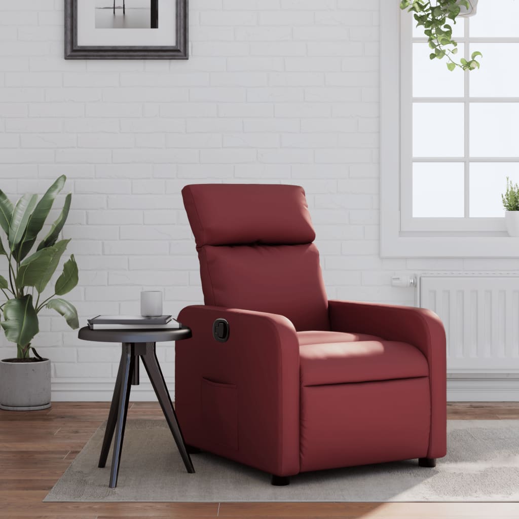 Fotoliu rabatabil, rosu vin, piele ecologica — imaginea 2