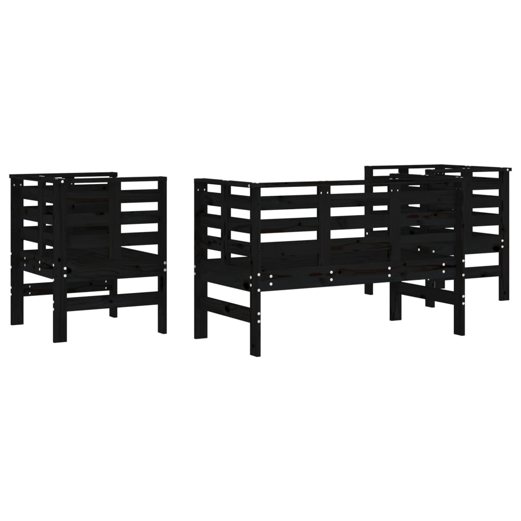 Set mobilier de gradina, 3 piese, negru, lemn masiv pin — imaginea 6