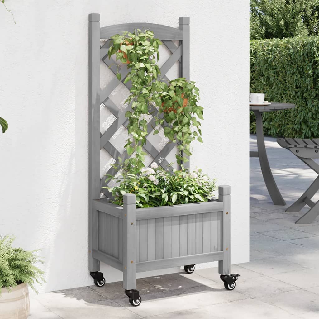 Jardiniera cu spalier și roti, lemn masiv de brad, mărime 40x30x97.5 cm — imaginea 2