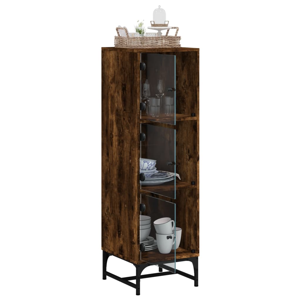Dulap cu usi din sticla, stejar fumuriu, 35x37x120 cm — imaginea 5