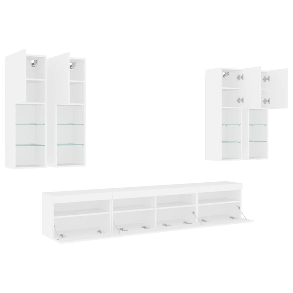 Set comode TV de perete, 7 piese, cu lumini LED, alb — imaginea 6