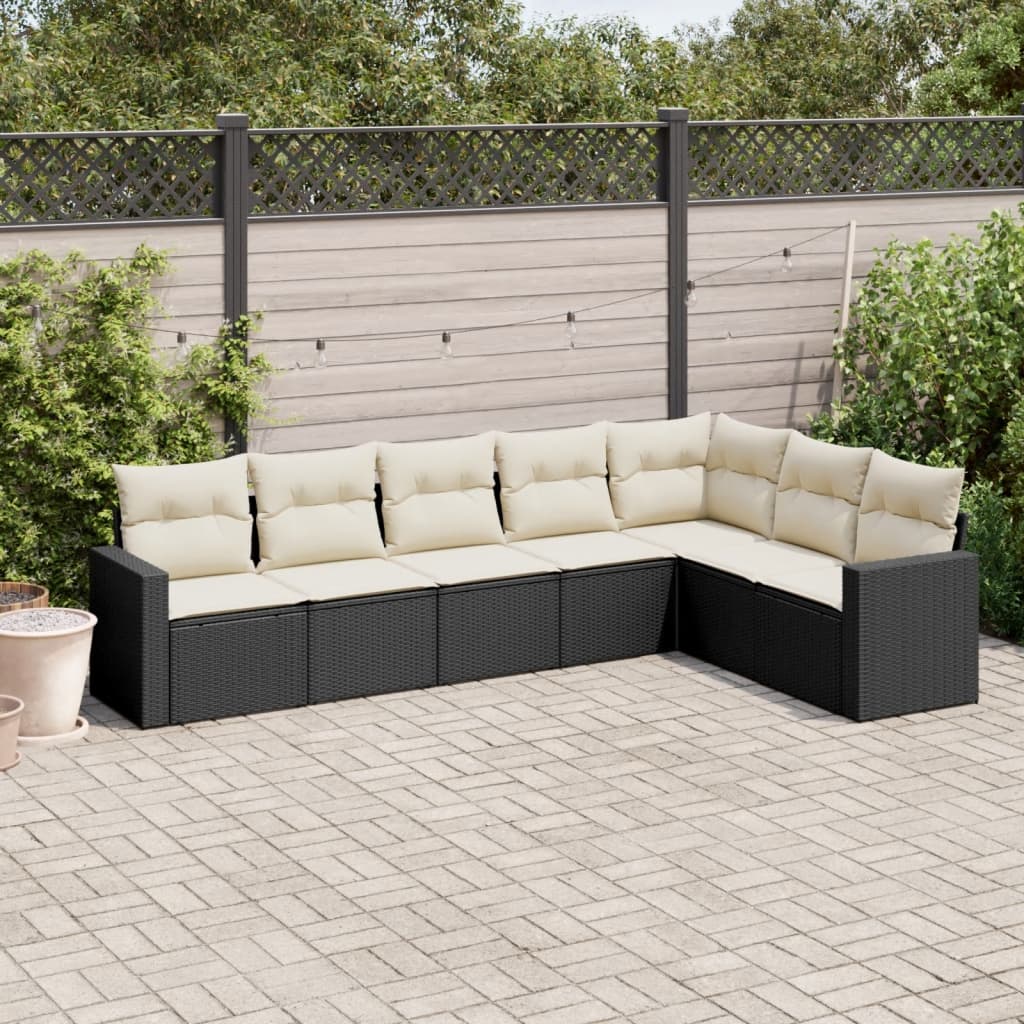 Set canapele de gradina cu perne, 7 piese, negru, poliratan — imaginea 2