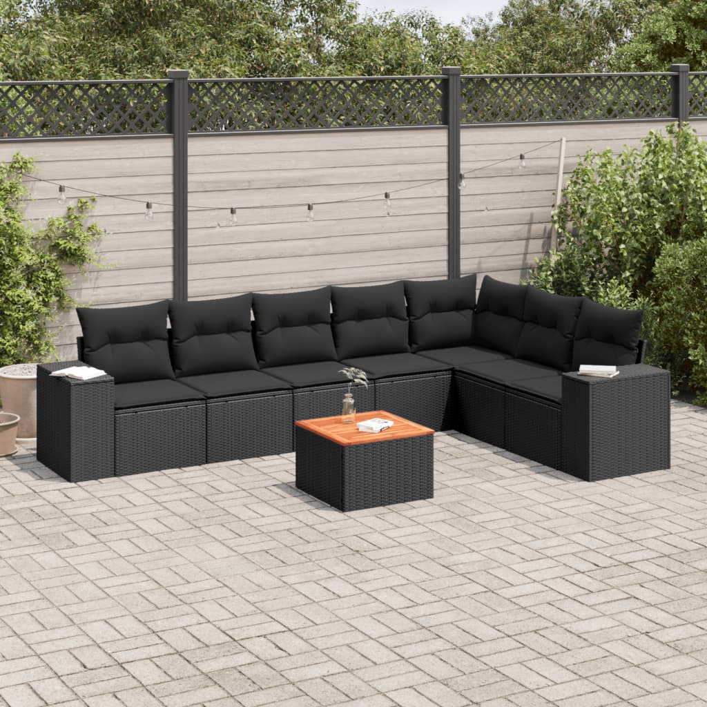 Set mobilier de gradina cu perne, 8 piese, negru, poliratan — imaginea 2