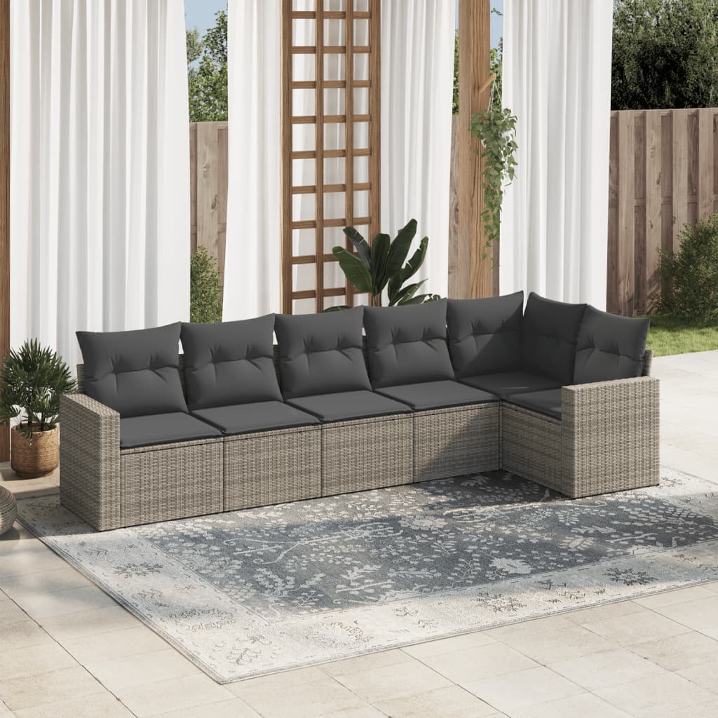 Set mobilier gradina cu perne, 6 piese, gri, poliratan — imaginea 2