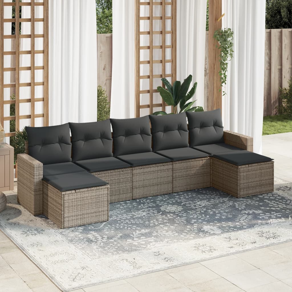 Set canapele de gradina, 7 piese, cu perne, gri, poliratan — imaginea 2