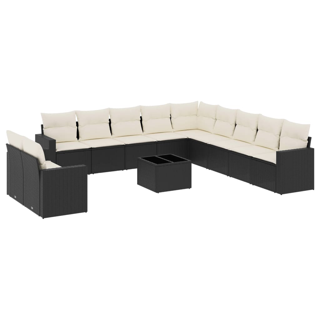 Set canapele de gradina, 12 piese, cu perne, negru, poliratan