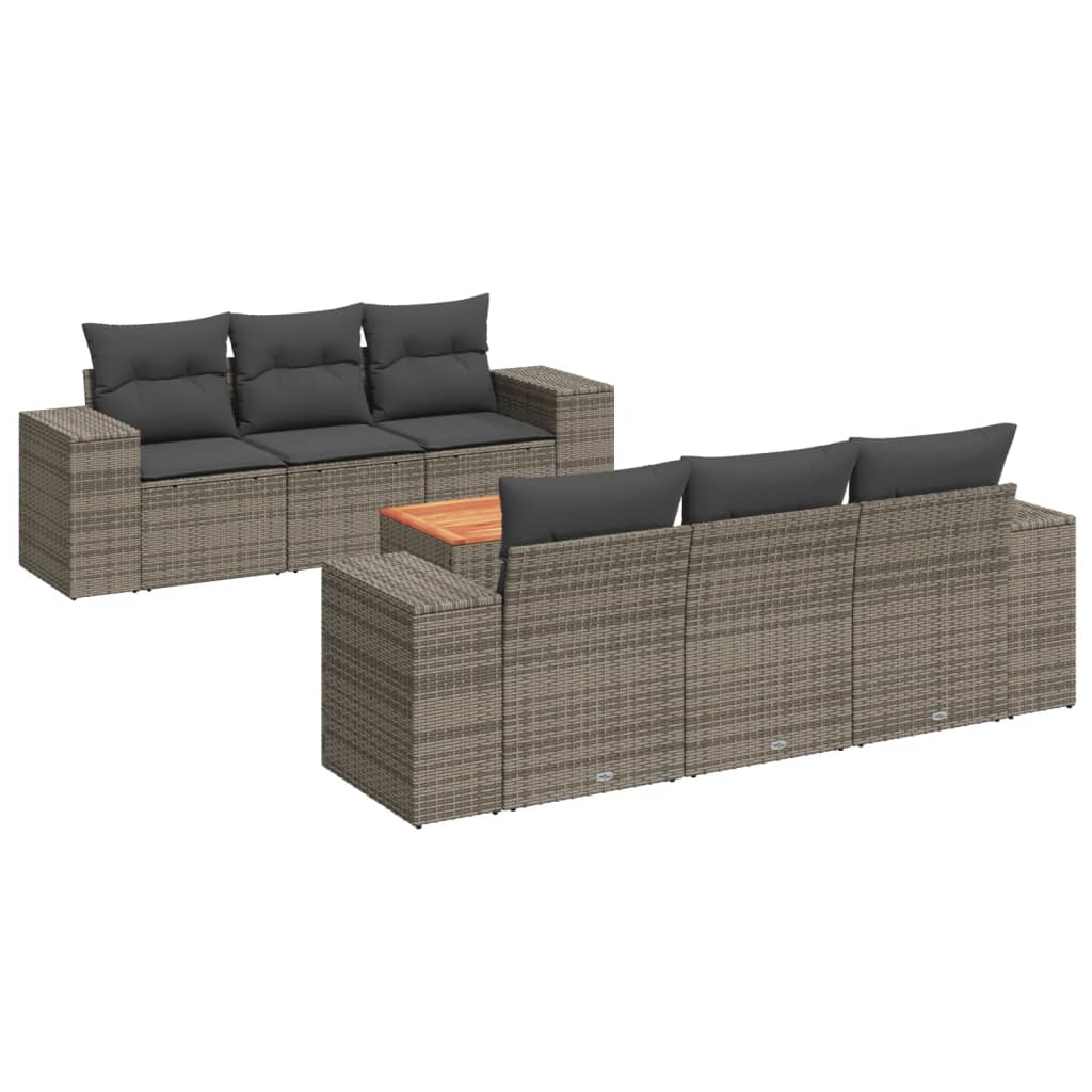 Set canapele de gradina, 7 piese, cu perne, gri, poliratan
