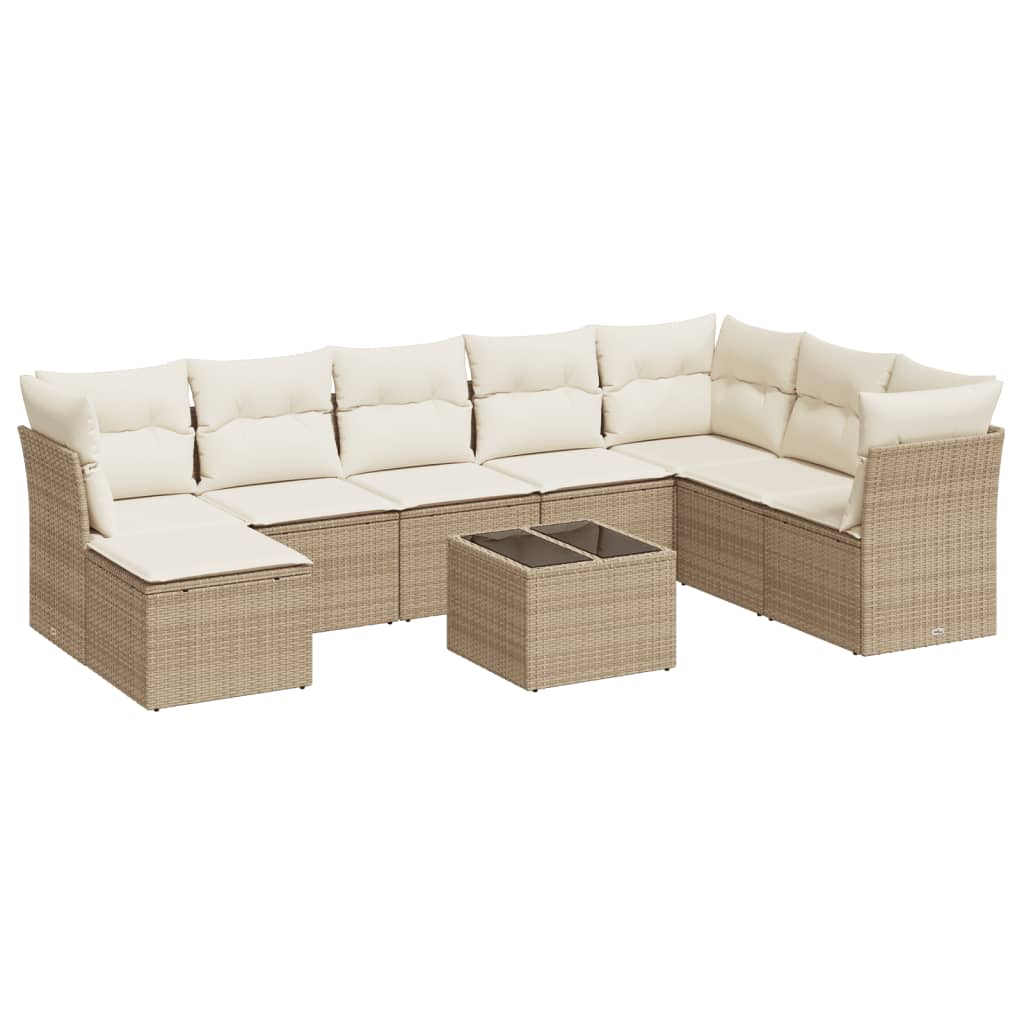 Set canapele de gradina, 9 piese, cu perne, bej, poliratan