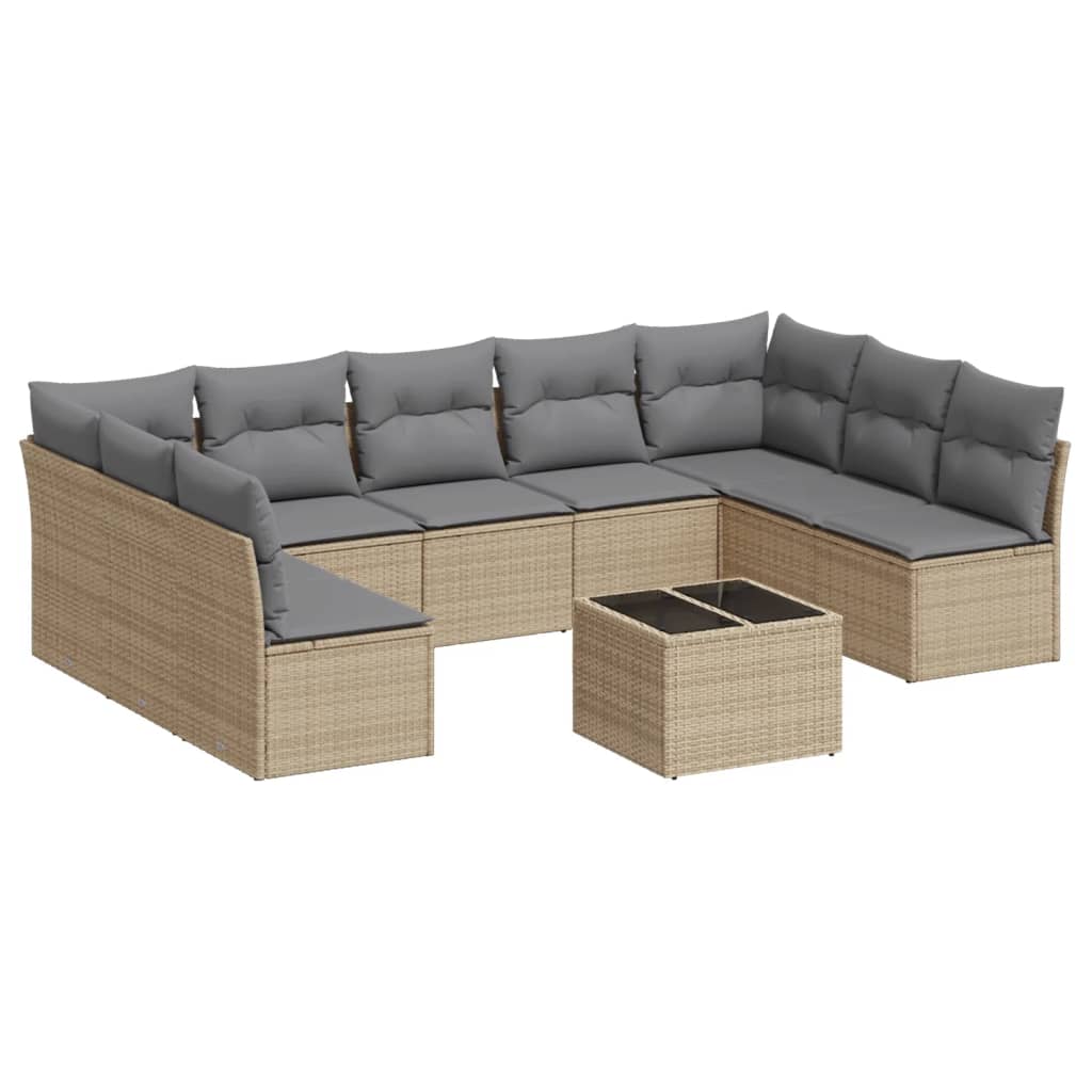 Set canapele de gradina cu perne, 10 piese, bej, poliratan