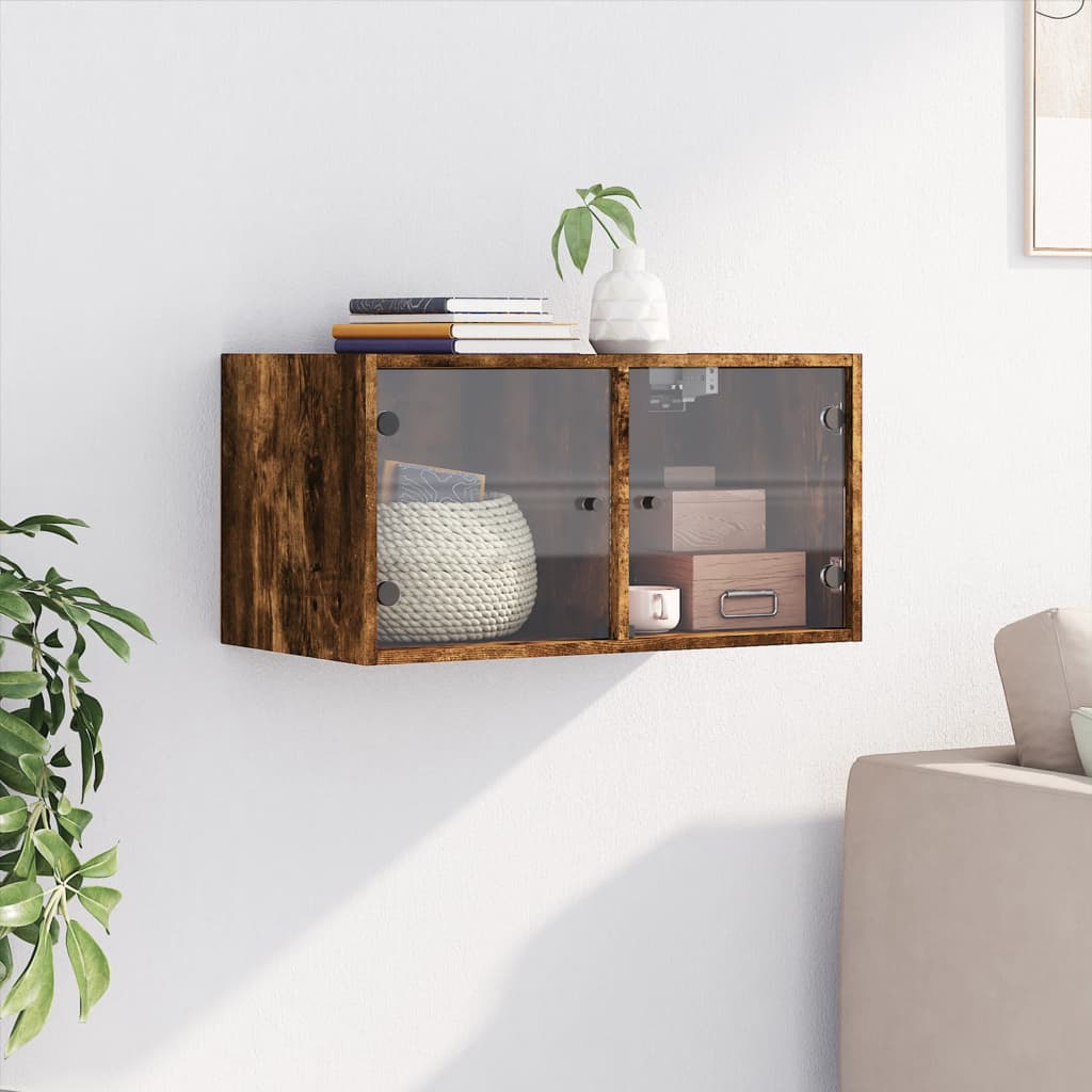 Dulap de perete cu usi din sticla, stejar fumuriu,68,5x37x35 cm — imaginea 3