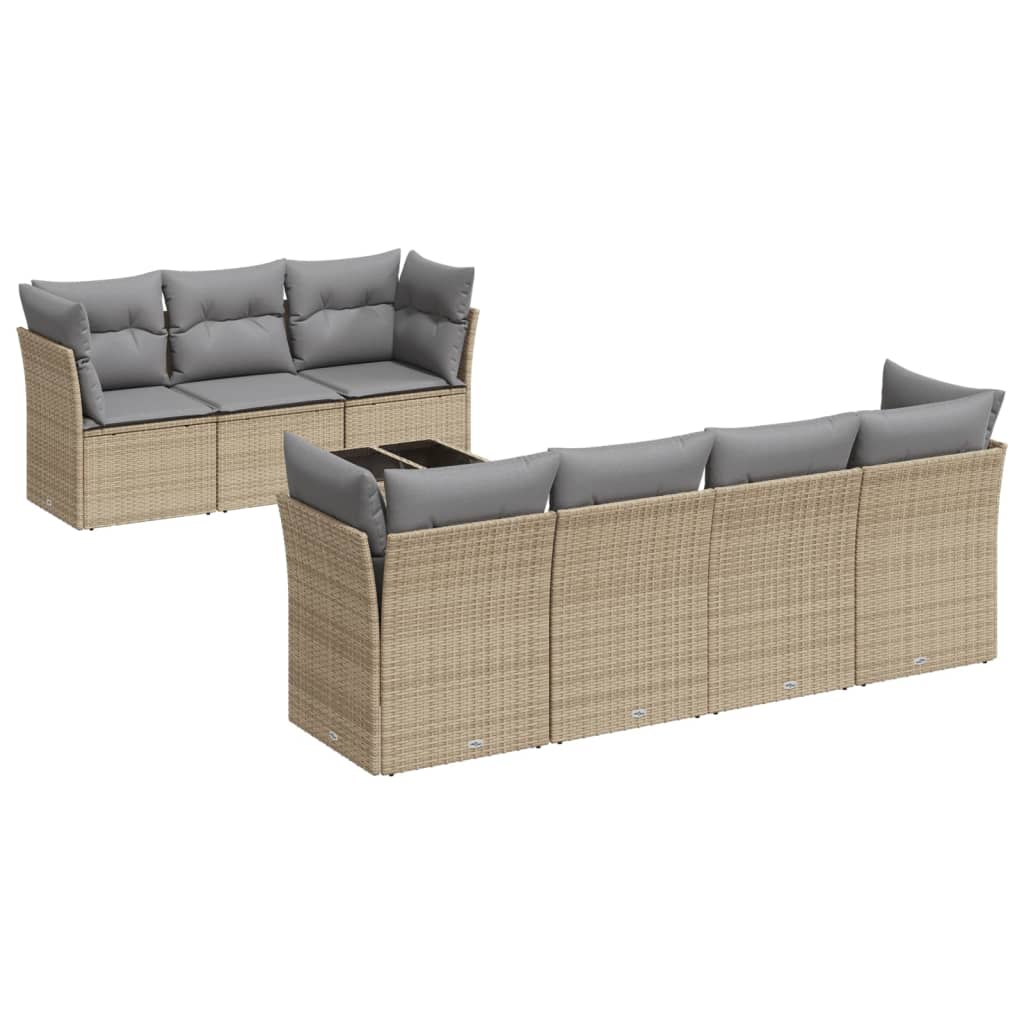 Set canapele de gradina, 8 piese, cu perne, bej, poliratan