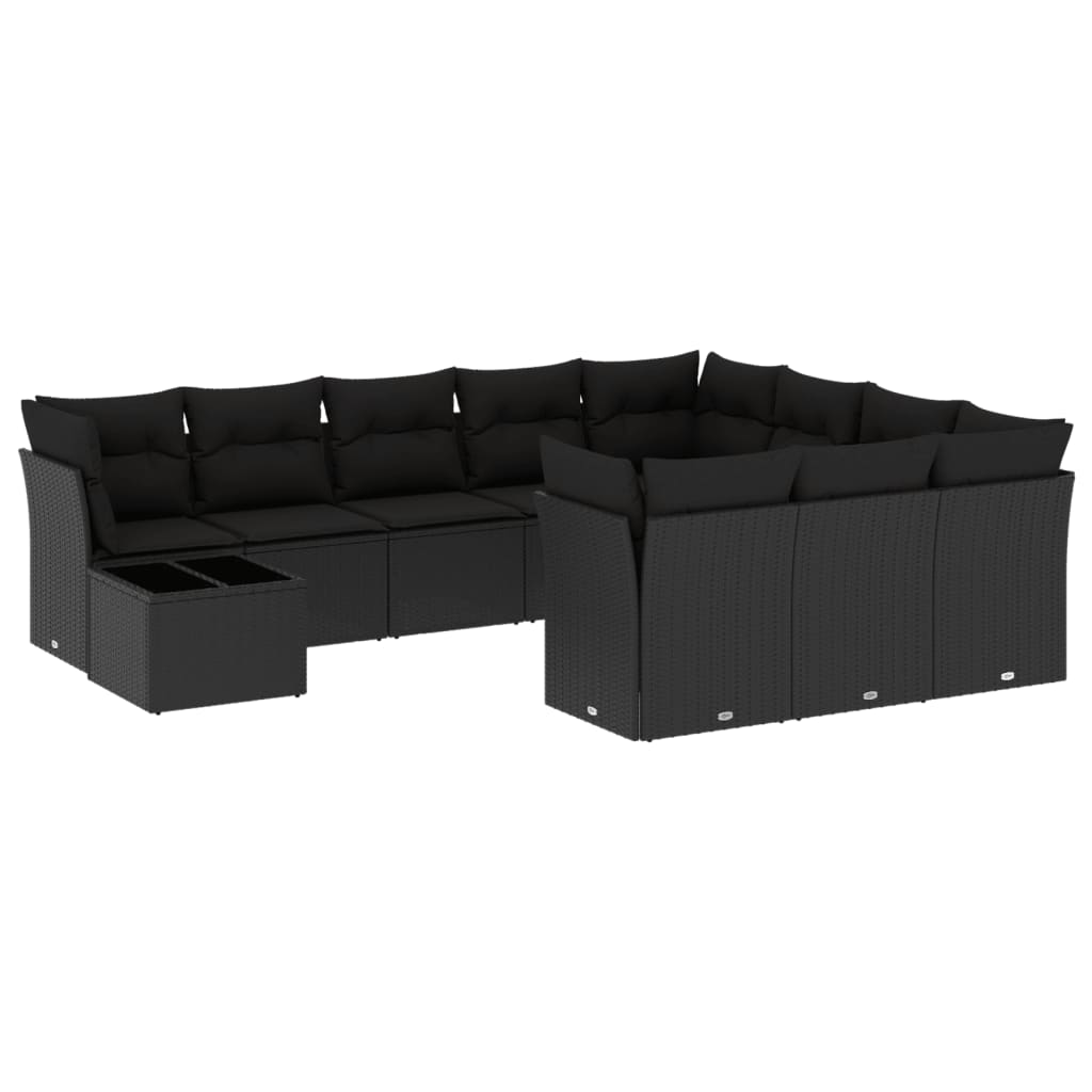 Set canapele de gradina cu perne, 11 piese, negru, poliratan