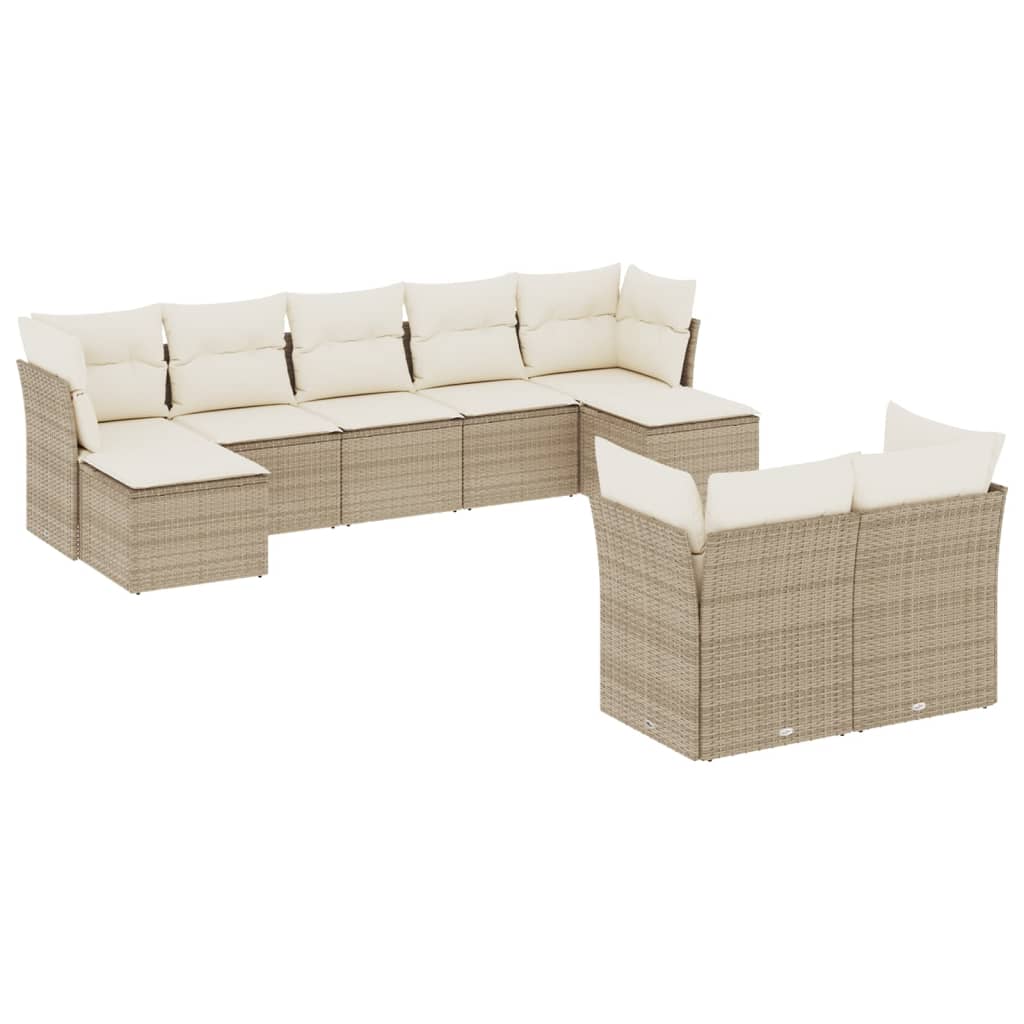 Set canapele de gradina, 9 piese, cu perne, bej, poliratan