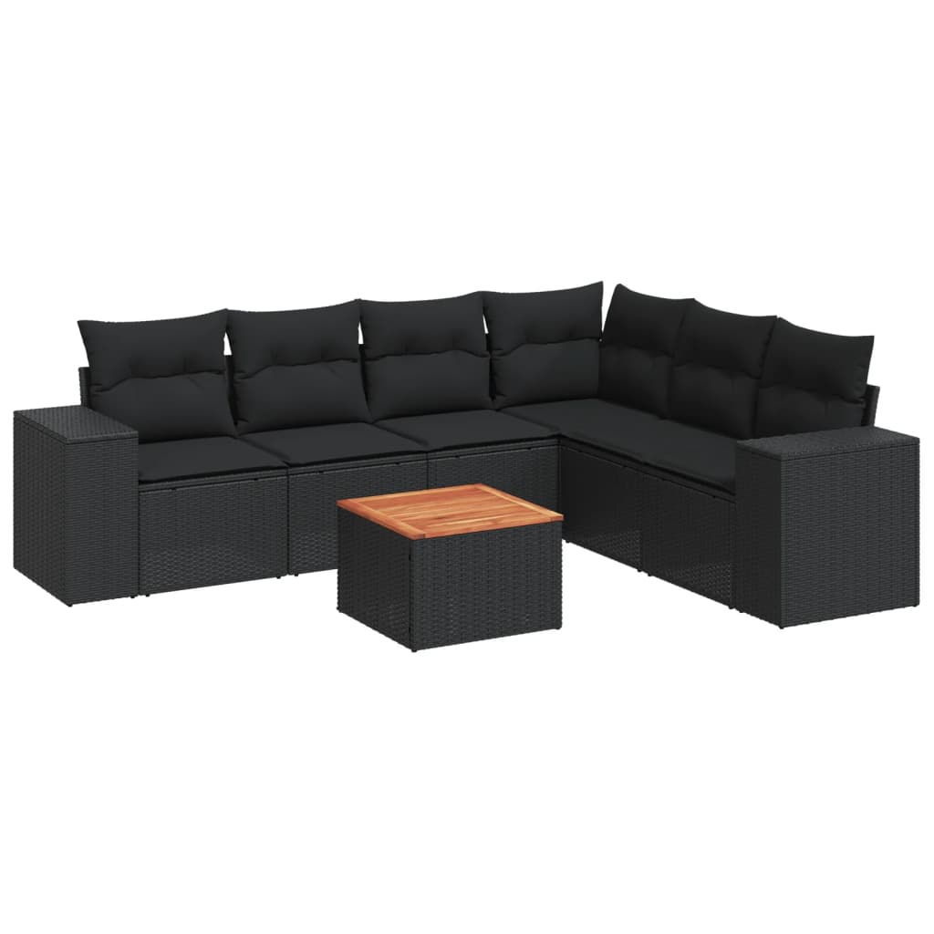 Set canapele de gradina cu perne, 7 piese, negru, poliratan
