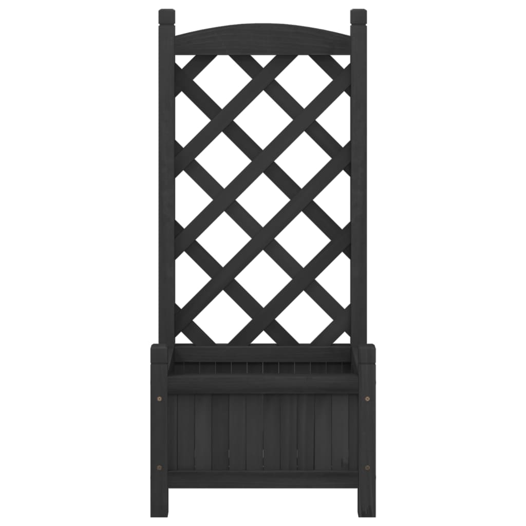 Jardiniera cu spalier, negru, lemn masiv de brad — imaginea 4