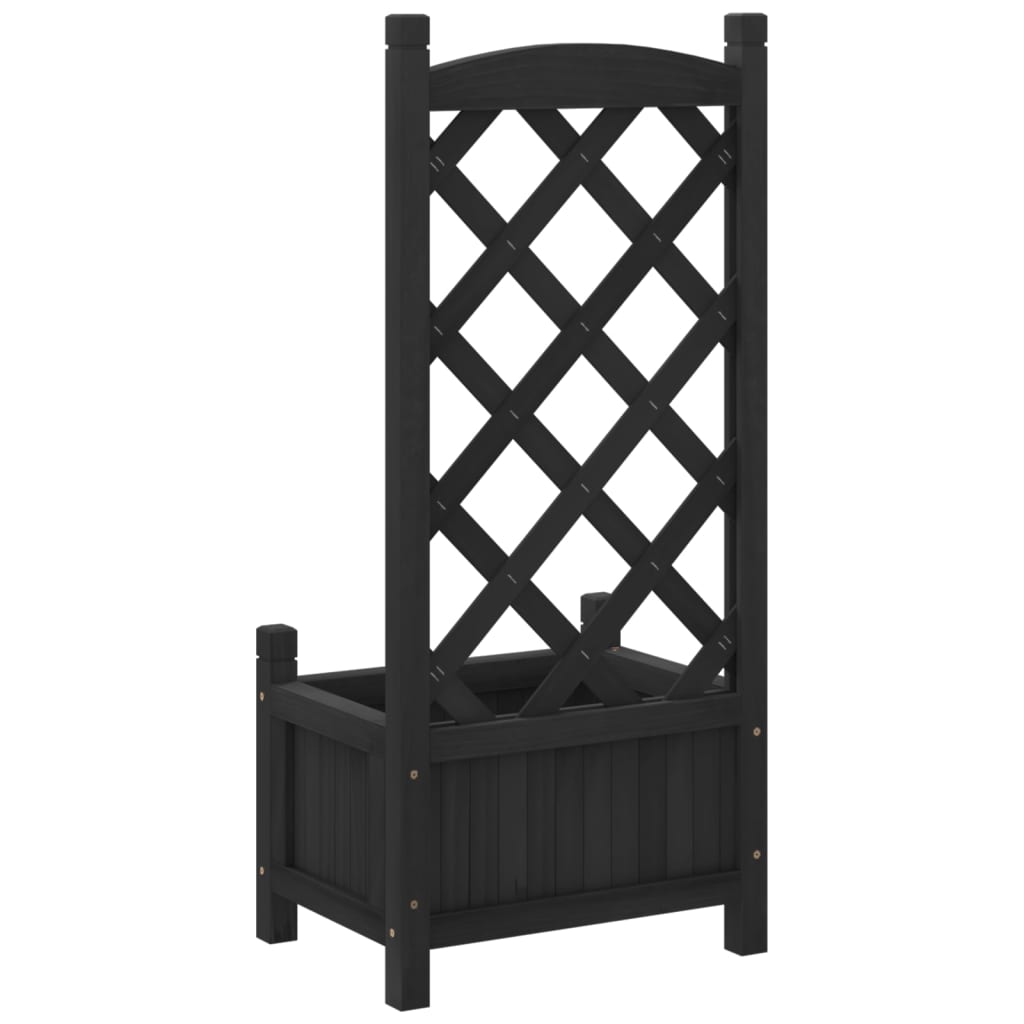 Jardiniera cu spalier, negru, lemn masiv de brad — imaginea 6