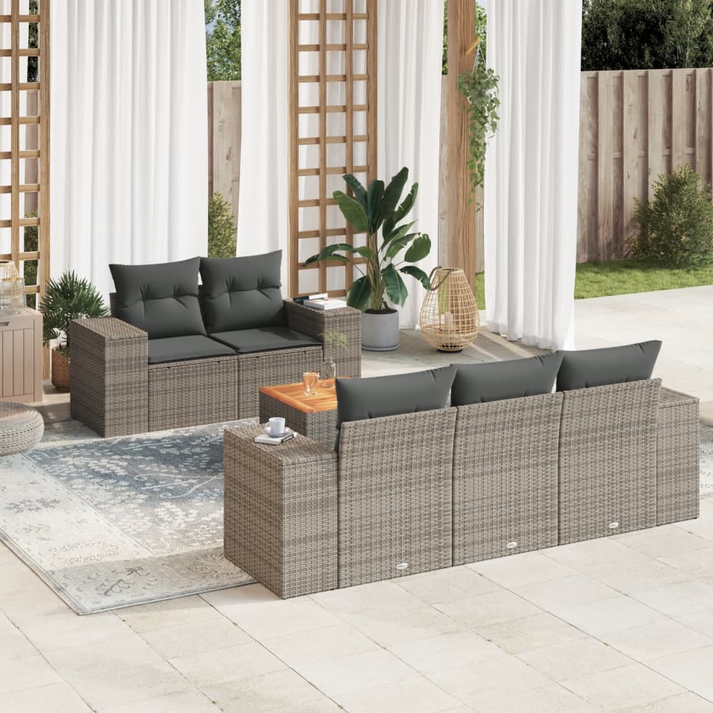 Set mobilier gradina cu perne, 6 piese, gri, poliratan — imaginea 2