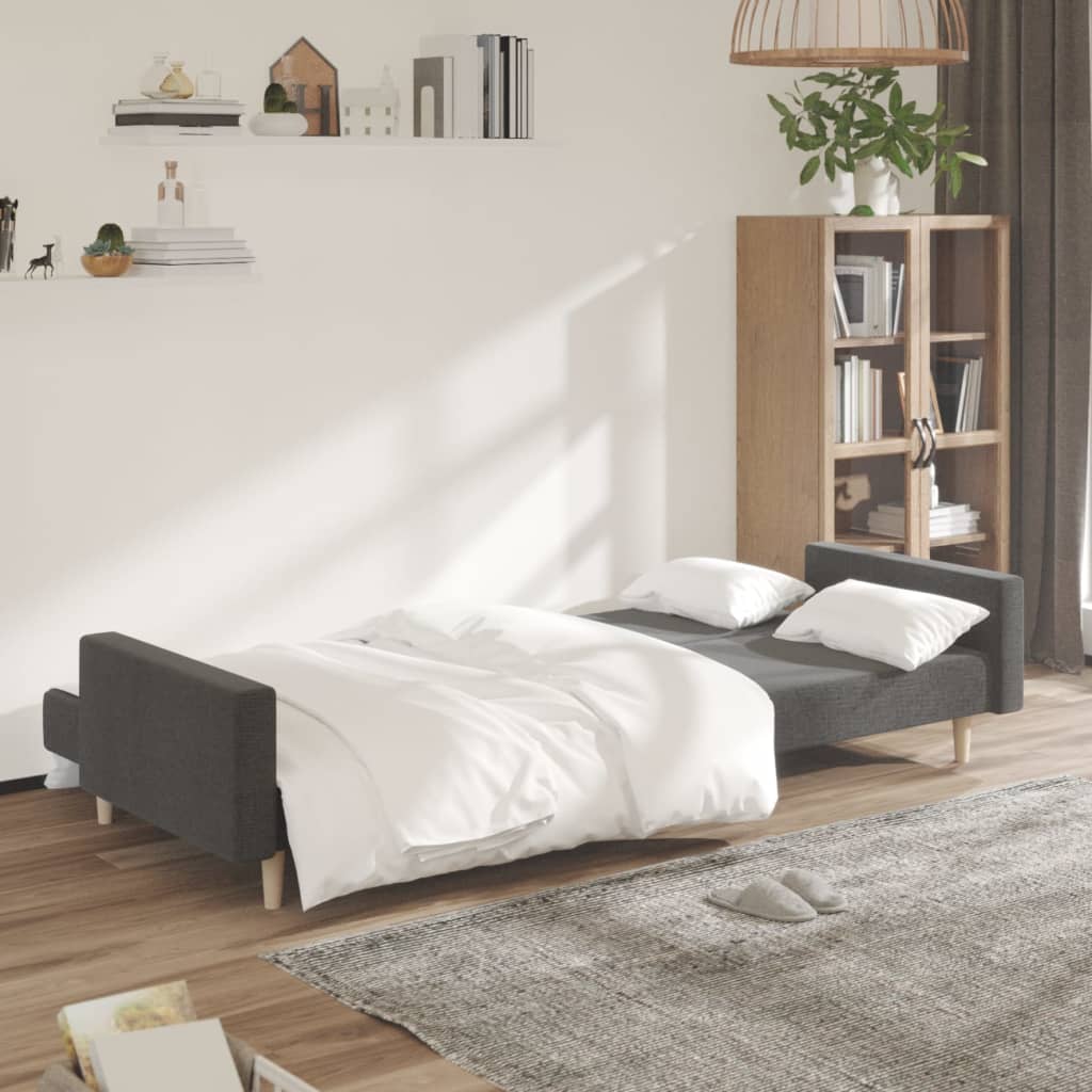 Canapea extensibila cu 2 locuri, gri inchis, textil — imaginea 3
