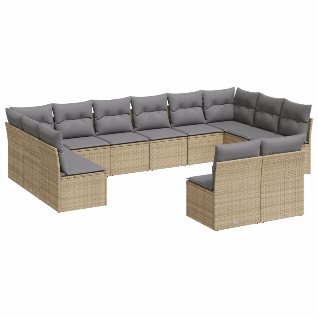 Set canapele de gradina cu perne, 12 piese, bej, poliratan