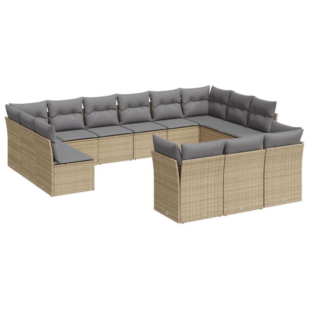 Set canapele de gradina, 13 piese, cu perne, bej, poliratan
