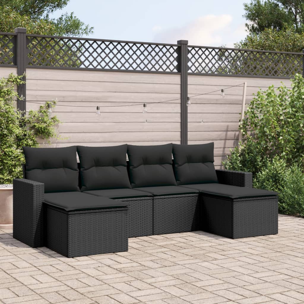 Set mobilier de gradina cu perne, 6 piese, negru, poliratan — imaginea 2