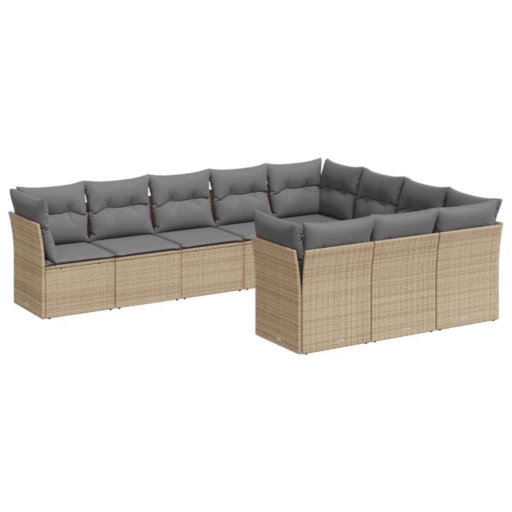 Set canapele de gradina cu perne, 10 piese, bej, poliratan