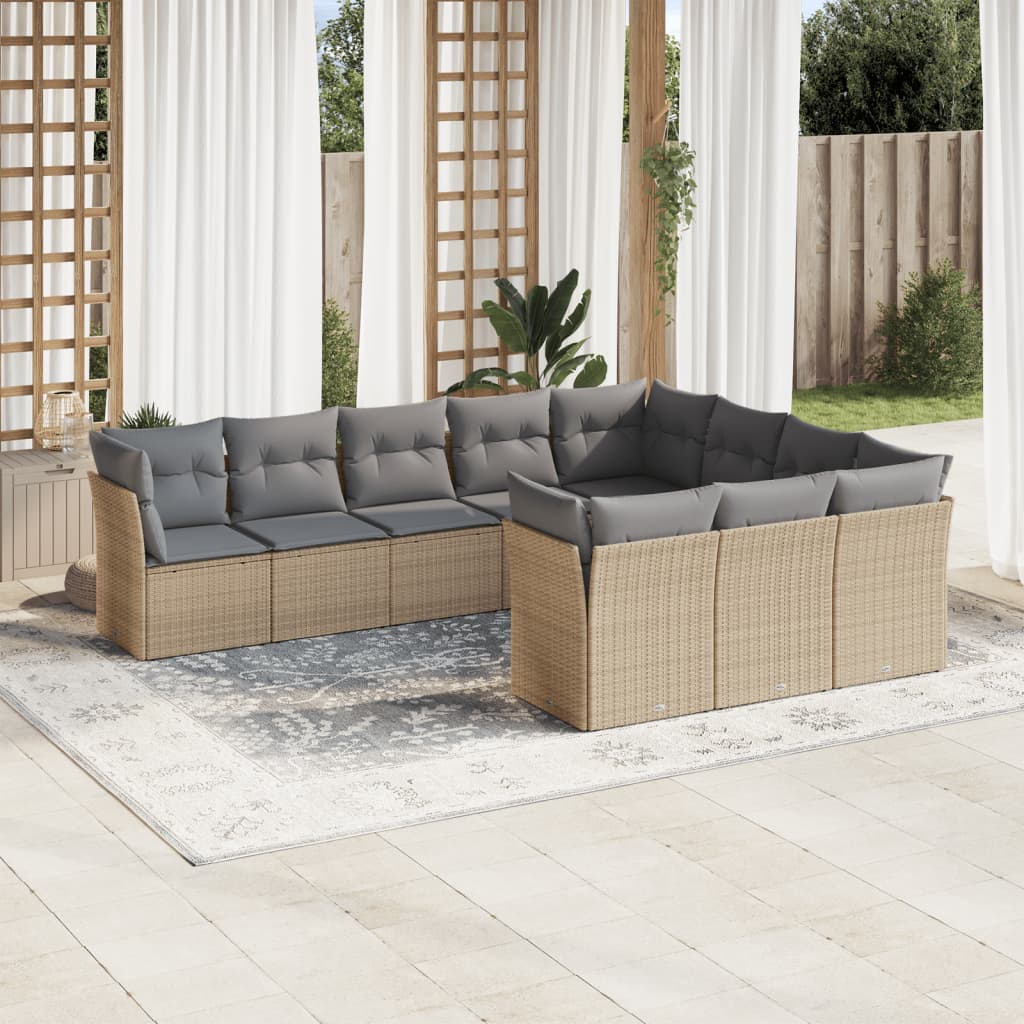 Set canapele de gradina cu perne, 10 piese, bej, poliratan — imaginea 2