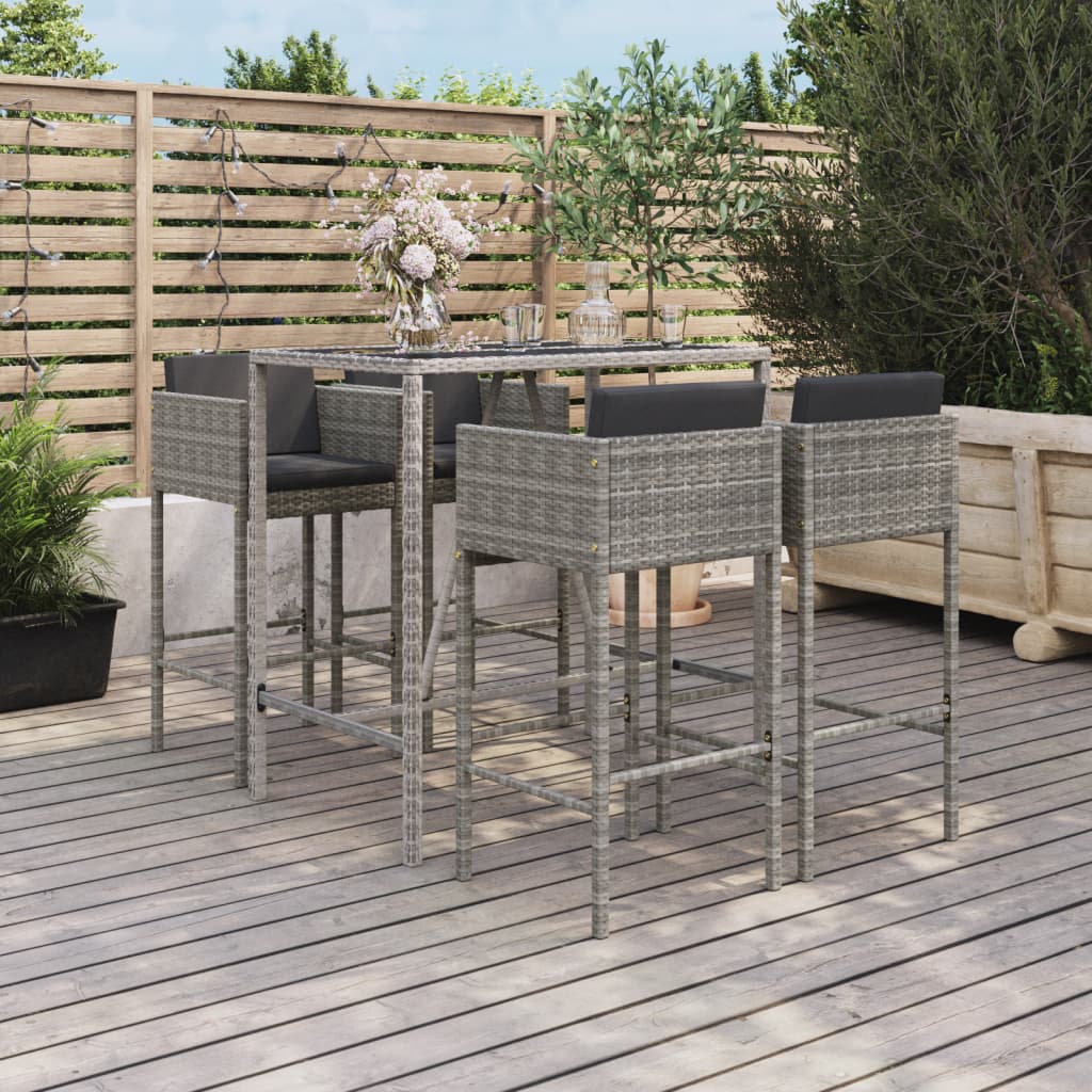 Set mobilier bar de gradina, cu perne, 5 piese, gri, poliratan — imaginea 2