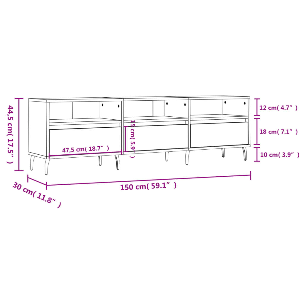 Comoda TV, gri beton, 150x30x44,5 cm, lemn prelucrat — imaginea 11