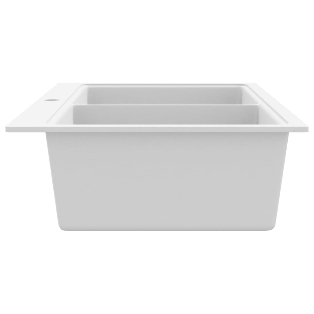 Chiuveta de bucatarie din granit incastrata, cu doua cuve, alb crem — imaginea 6