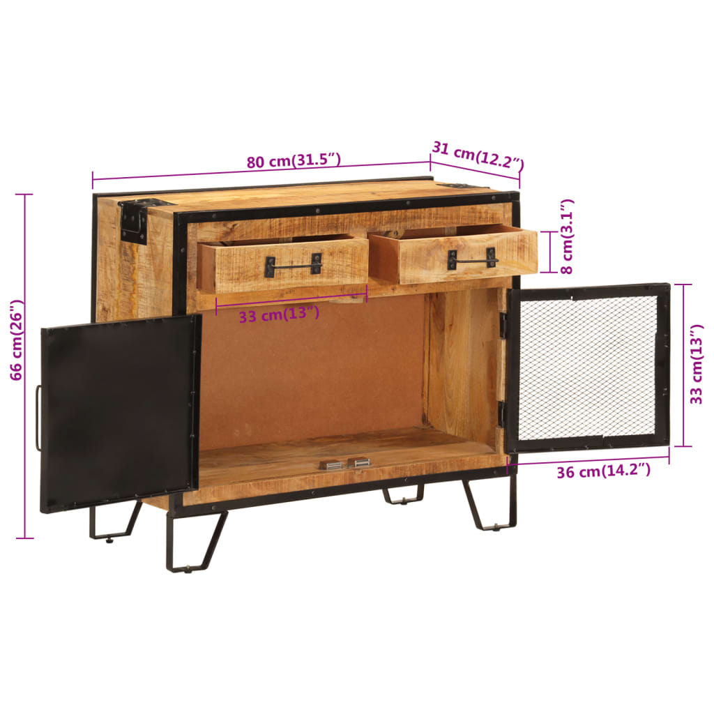 Servanta, 80x31x66 cm, lemn masiv de mango brut si metal — imaginea 8