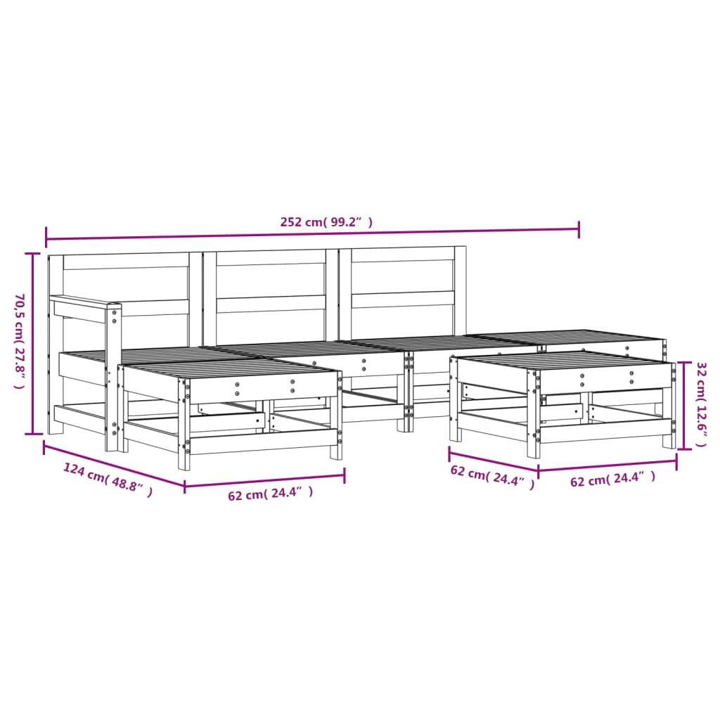 Set mobilier relexare de gradina, 6 piese, lemn masiv de pin — imaginea 7