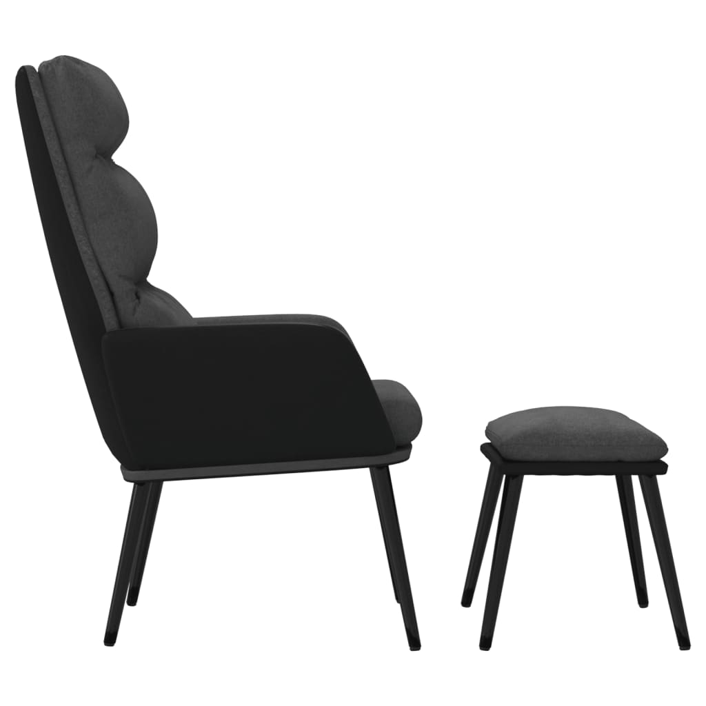 Fotoliu relaxare cu taburet, gri inchis, textil/piele ecologica — imaginea 4