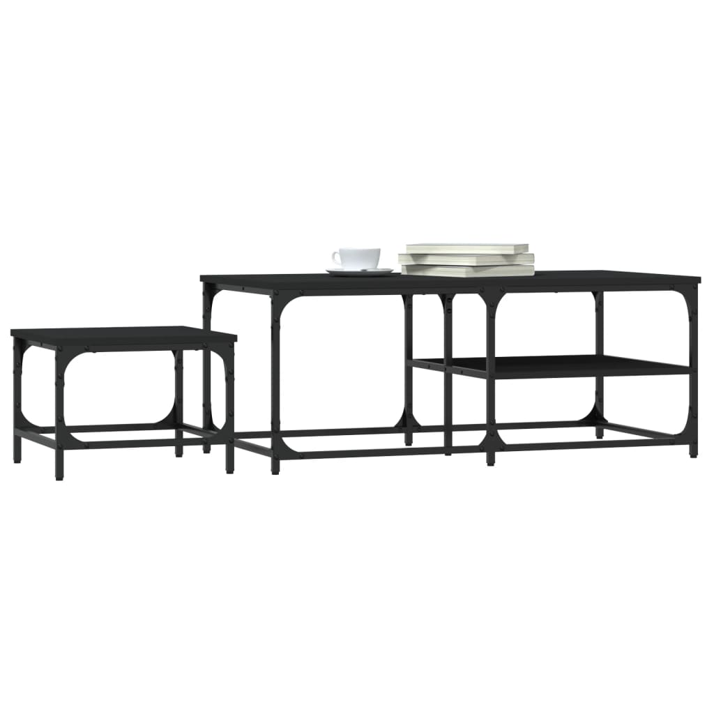 Mese suprapuse de cafea, 2 buc, negru, lemn prelucrat — imaginea 3