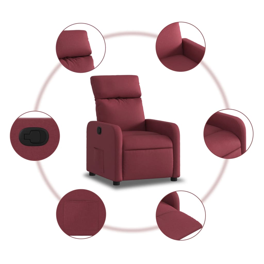 Fotoliu rabatabil, rosu vin, material textil — imaginea 5