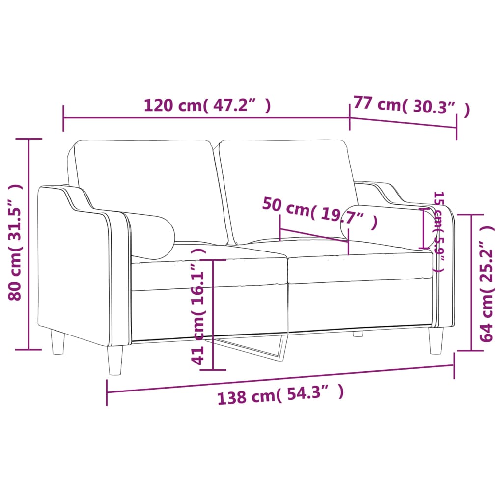 Canapea cu 2 locuri cu pernute, crem, 120 cm, textil — imaginea 8