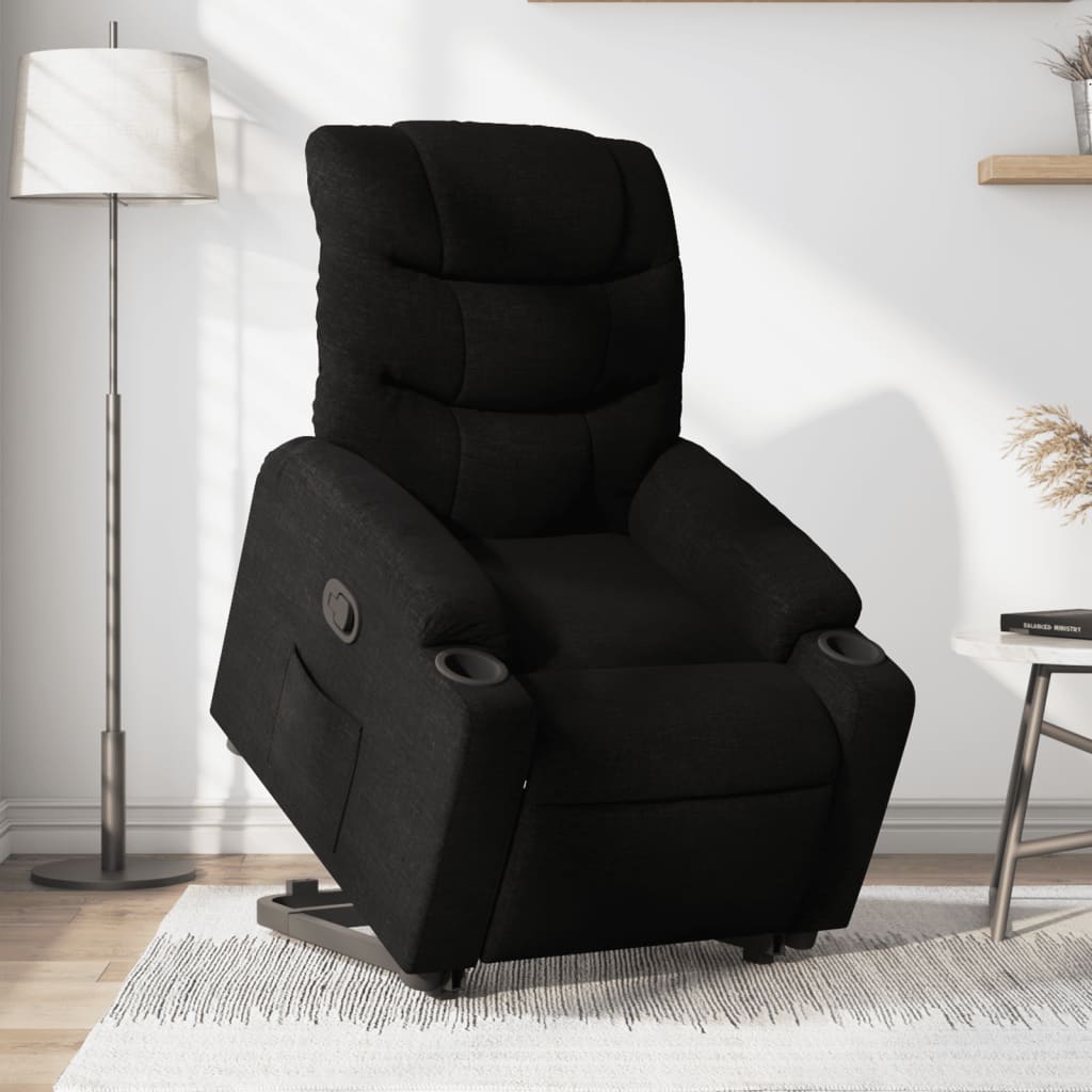 Fotoliu electric rabatabil cu ridicare, negru, textil — imaginea 2