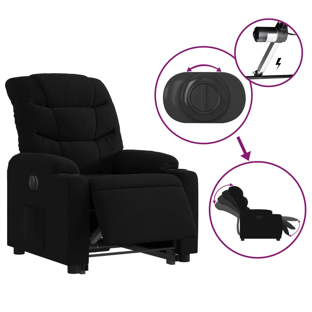 Fotoliu electric rabatabil cu ridicare, negru, textil — imaginea 5