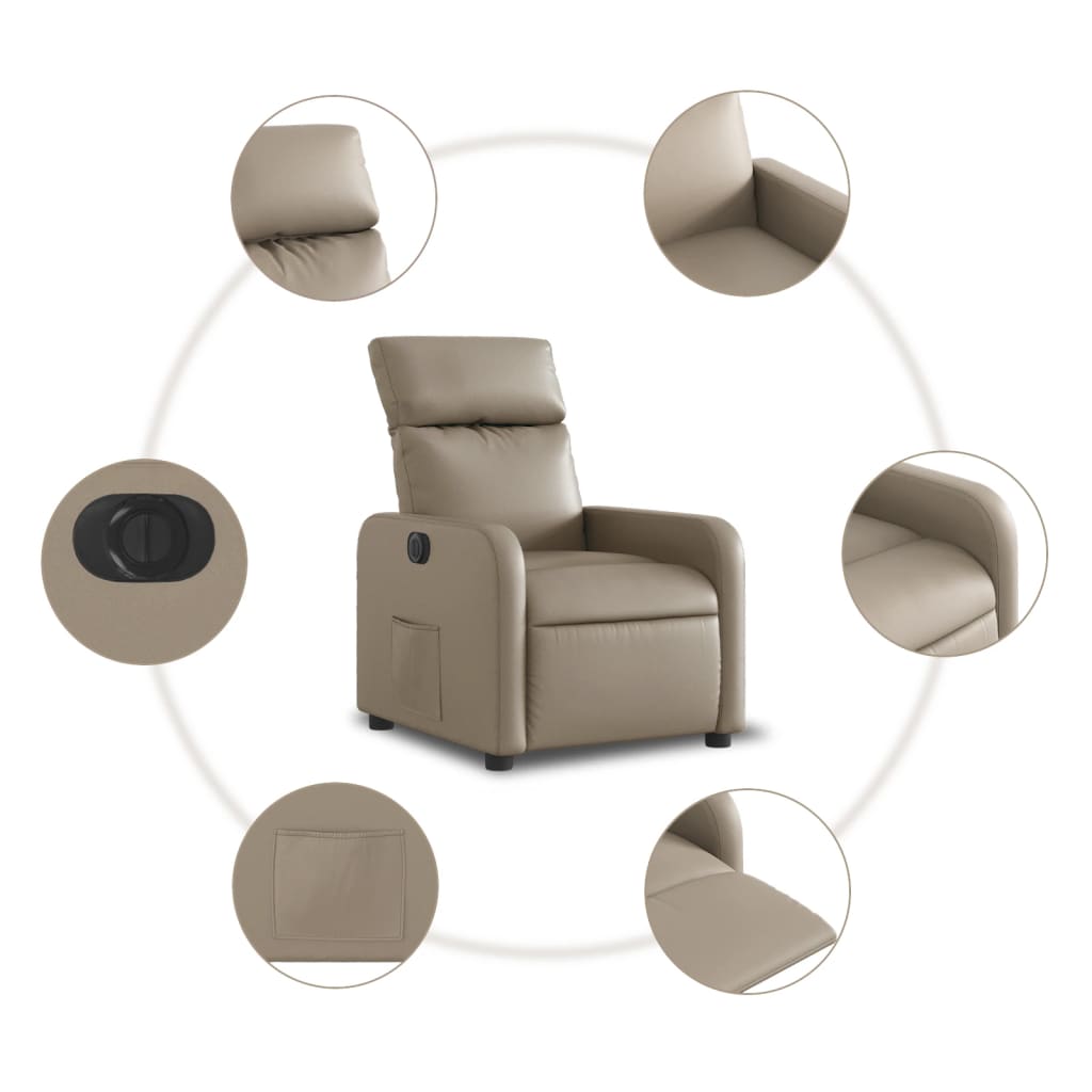 Fotoliu rabatabil electric, cappuccino, piele ecologica — imaginea 7