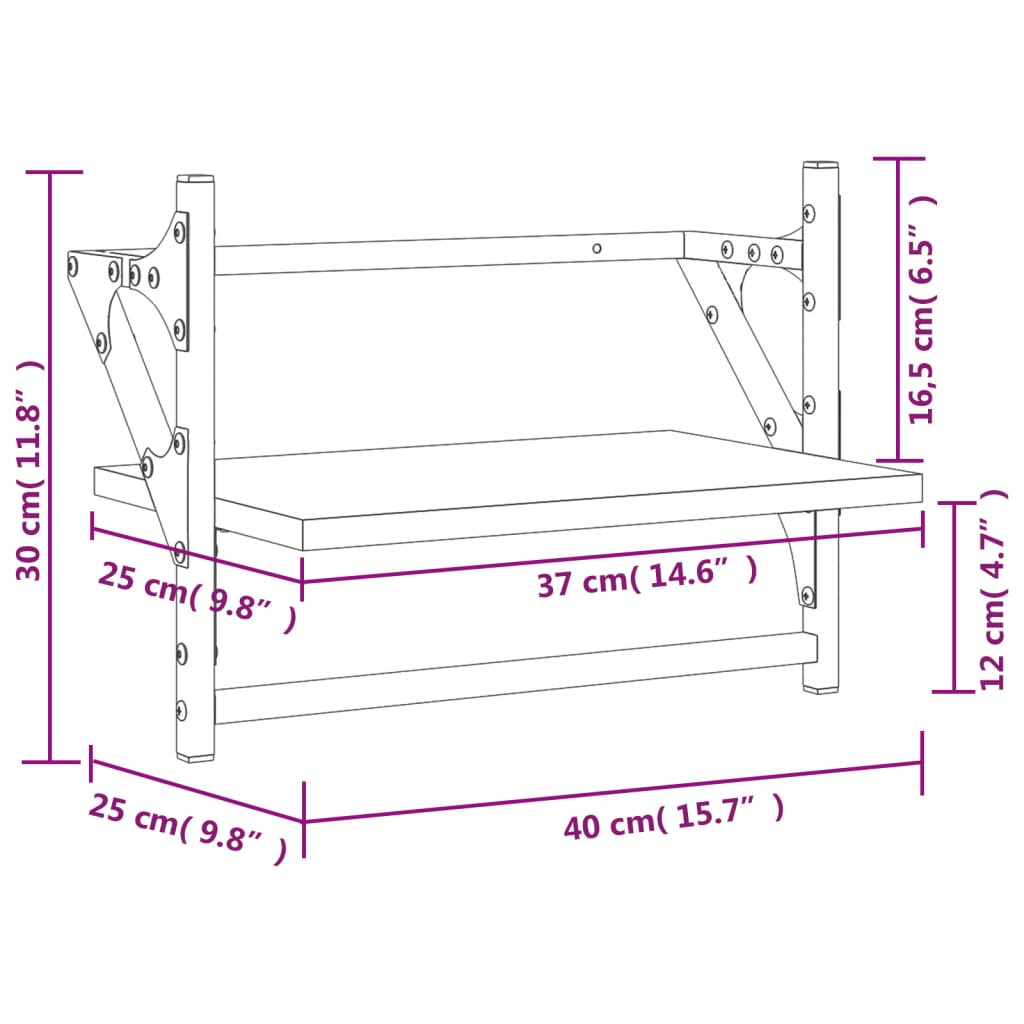 Rafturi de perete cu bare, 2 buc, negru, 40x25x30 cm — imaginea 9