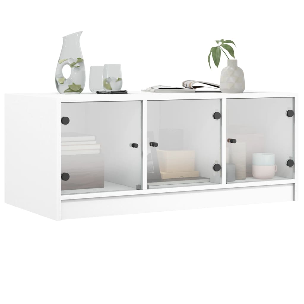 Masuta de cafea cu usi din sticla, alb, 102x50x42 cm — imaginea 4