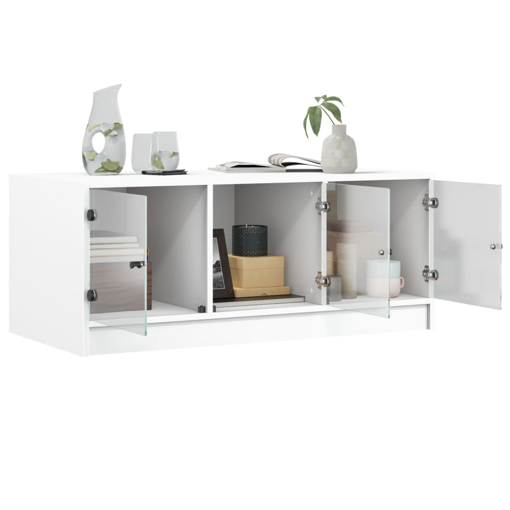 Masuta de cafea cu usi din sticla, alb, 102x50x42 cm — imaginea 5